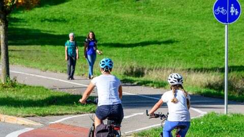 Befahrener Radweg in grüner Landschaft