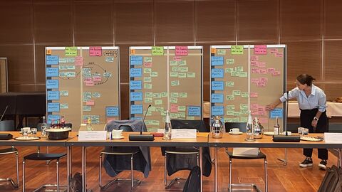 Metaplanwände gefüllt mit Input auf bunten Zetteln
